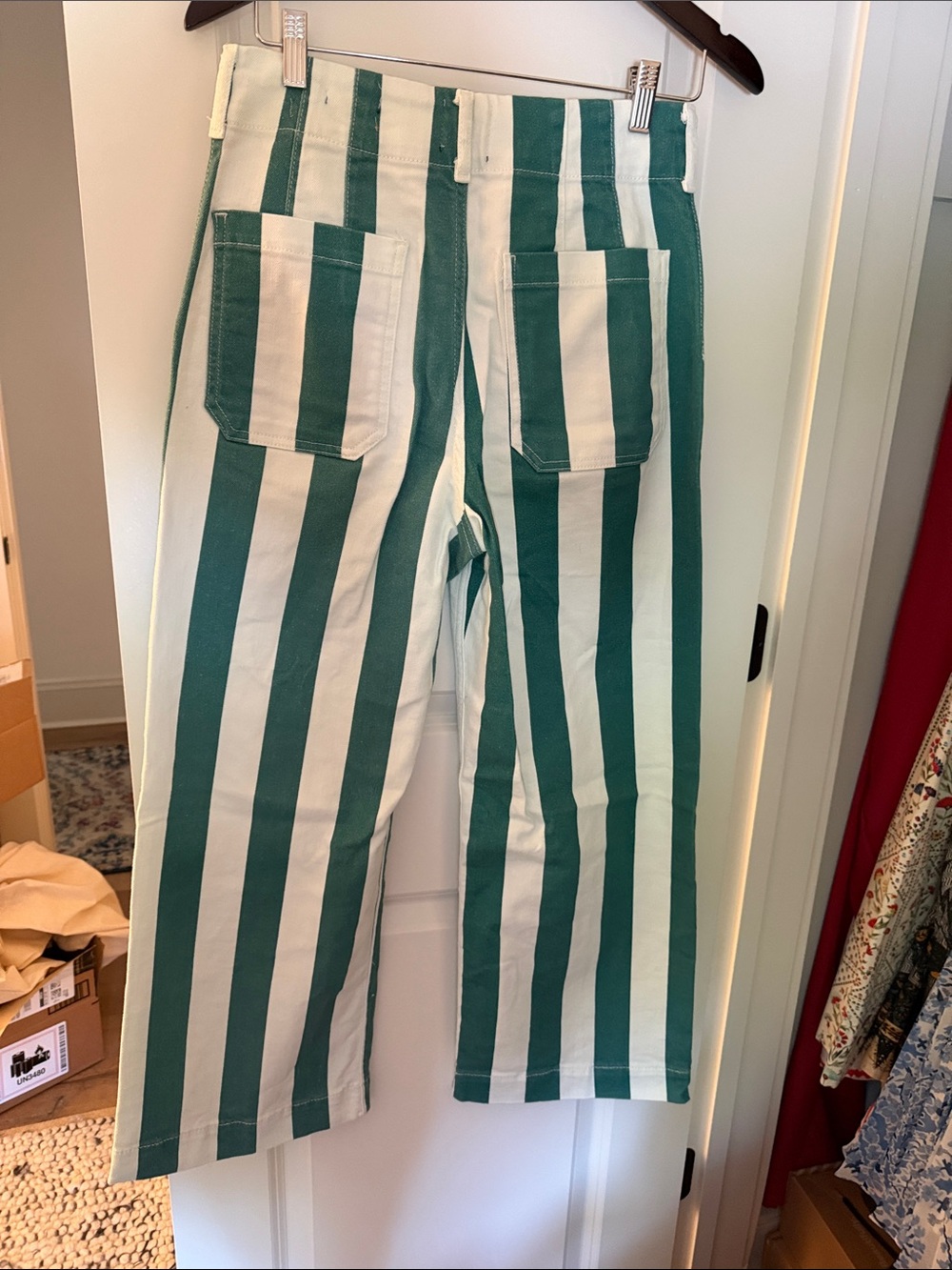 Anthropologie Maeve Colette Teal and White Striped Wide-Leg Pants - Picture 4 of 6